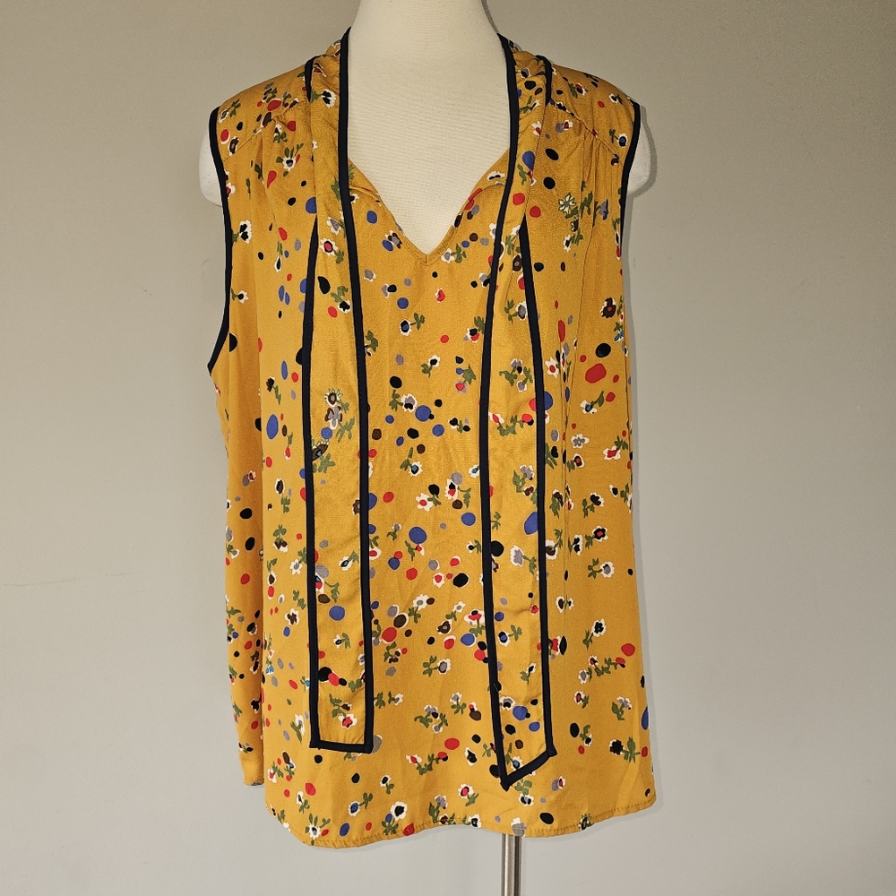 Floral Yellow Sleeveless Blouse, Jesse B, Plus Size 2X